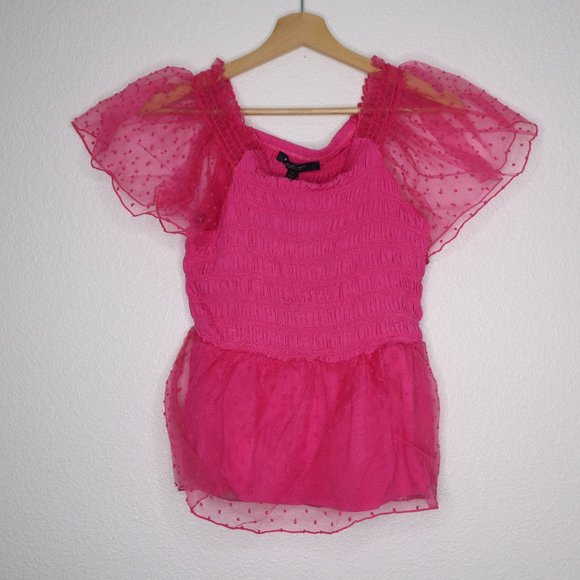 Marc New York Tops - Marc New York Andrew Marc women's top small Smocked Mesh Flutter Sleeve pink nwt